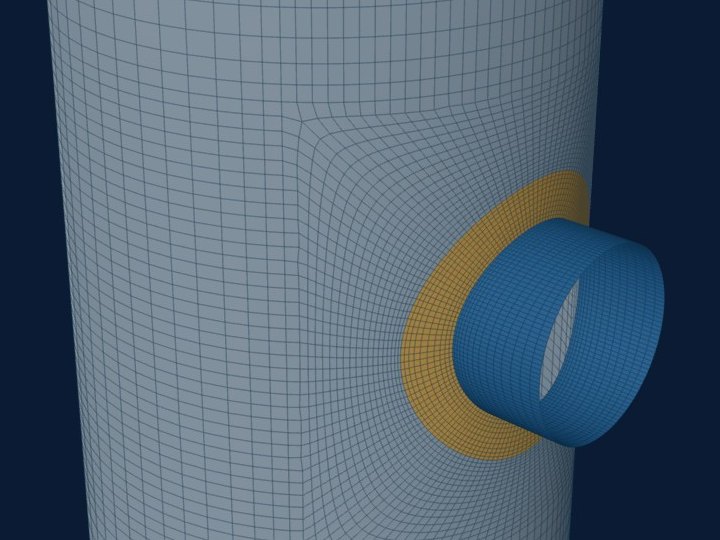 Model of a large-diameter pad-reinforced nozzle on a cylindrical vessel
